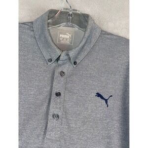 Puma Mens MED Short Sleeve Button Down Collar Polo Shirt Gray Texas Junior Golf
